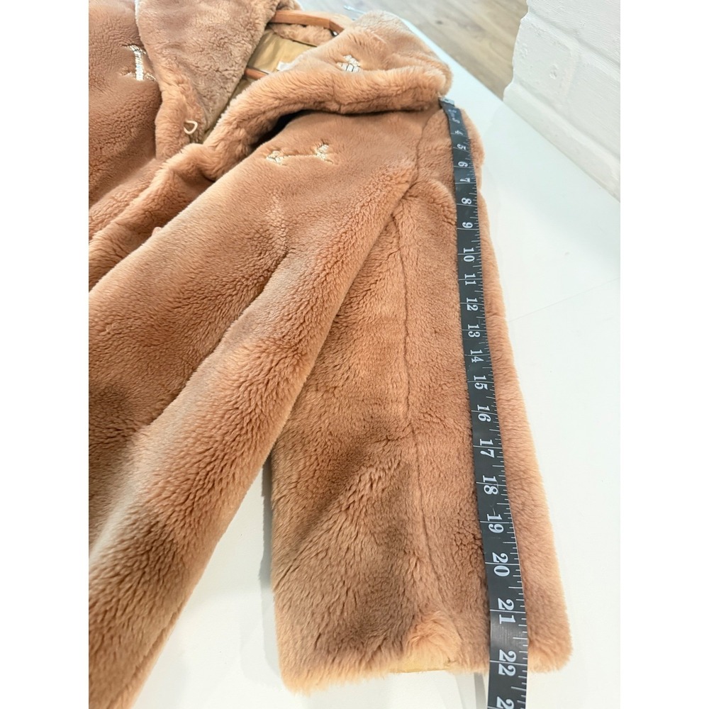 Carven Paris Faux Fur Embellished Arrow Coat Camel Brown Size 38 S/M Luxury - Picture 10 of 13